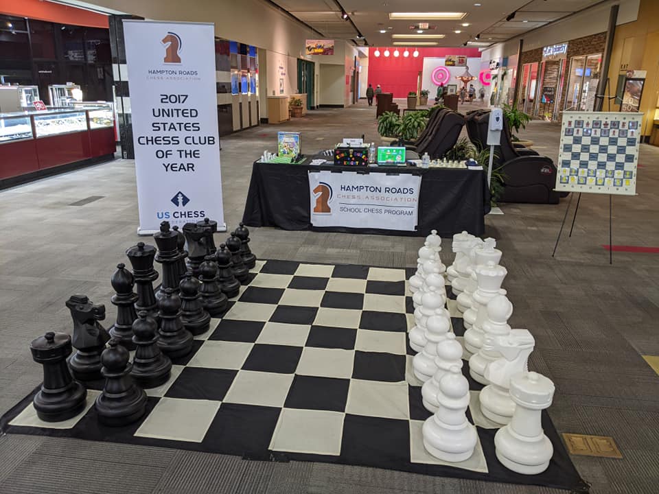 giant chess set on display at mall event